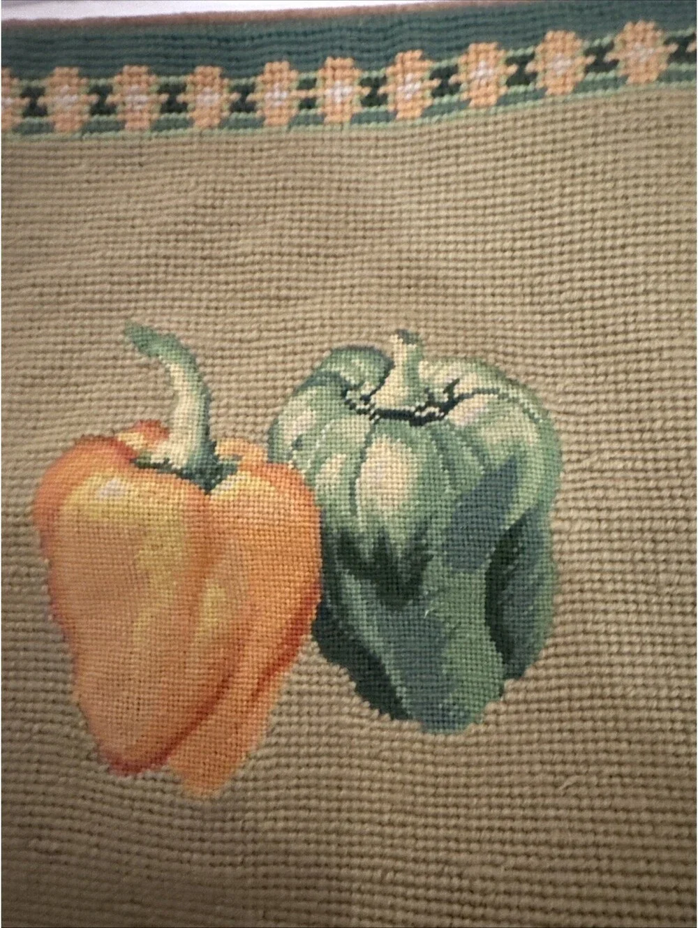 Vintage 1980s Fruit Wool Needlepoint Accent Pillow Cover Velvet Back New